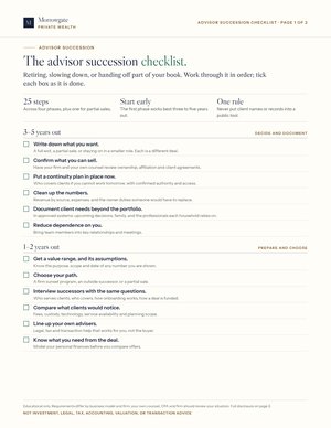Page one of the printable advisor succession checklist